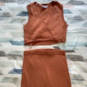 Free People Two Piece Skirt Top Outfit Orange